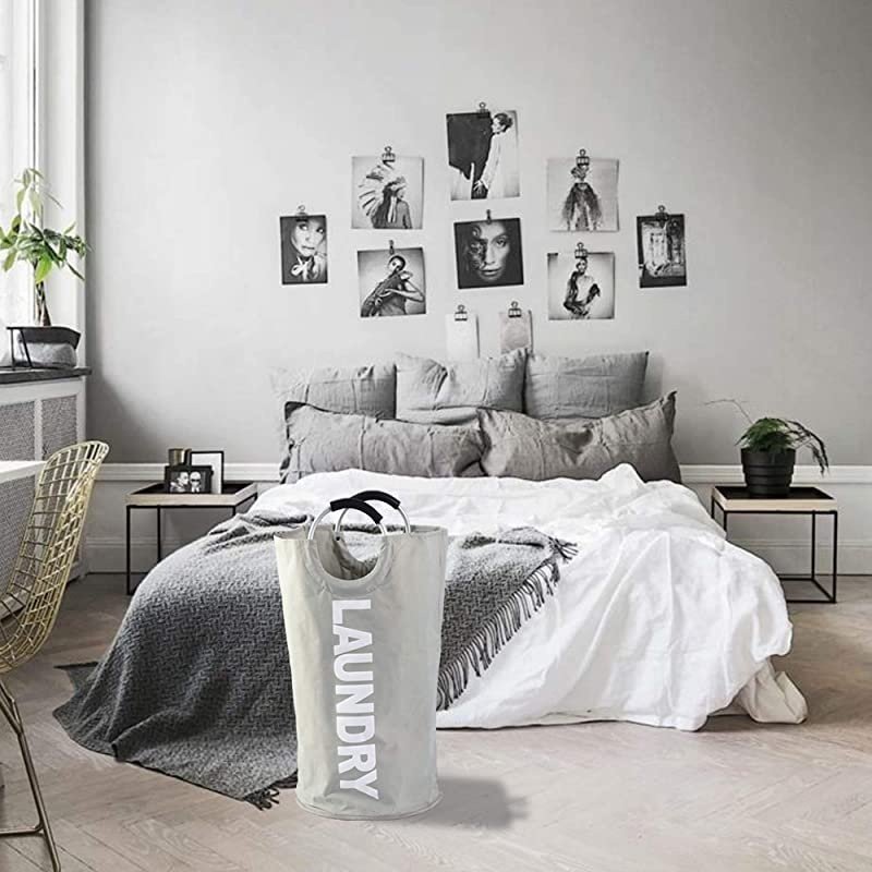 Laundry Basket 1 Pack 82L Large Fabric Laundry Hamper Bag Collapsible Portable Foldable Clothes Bag Organization Waterproof Durable Handles For Bathroom Kids Room Grey