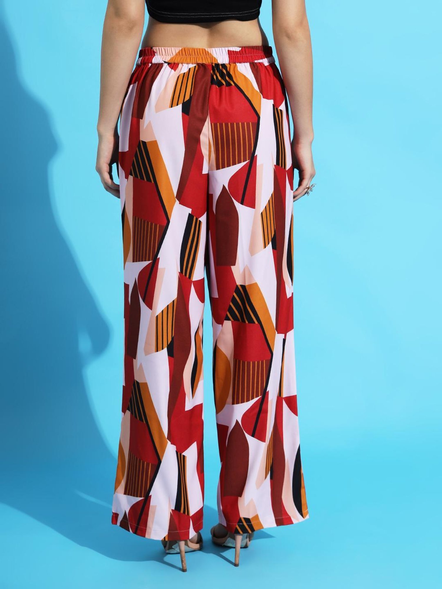 FITHUB Red & White Printed High Rise Trousers