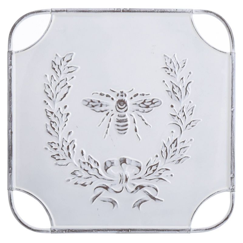 Square Metal Bee Yourself Laurel Design Art Distressed White - StyleCraft