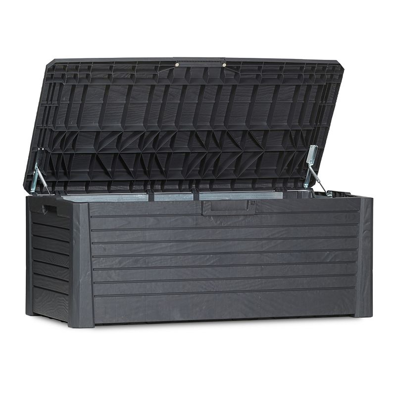 Toomax Florida UV Resistant Lockable Deck Storage Box Bench for Outdoor Pool Patio Garden Furniture & Indoor Toy Bin Container, 145 Gal (Anthracite)