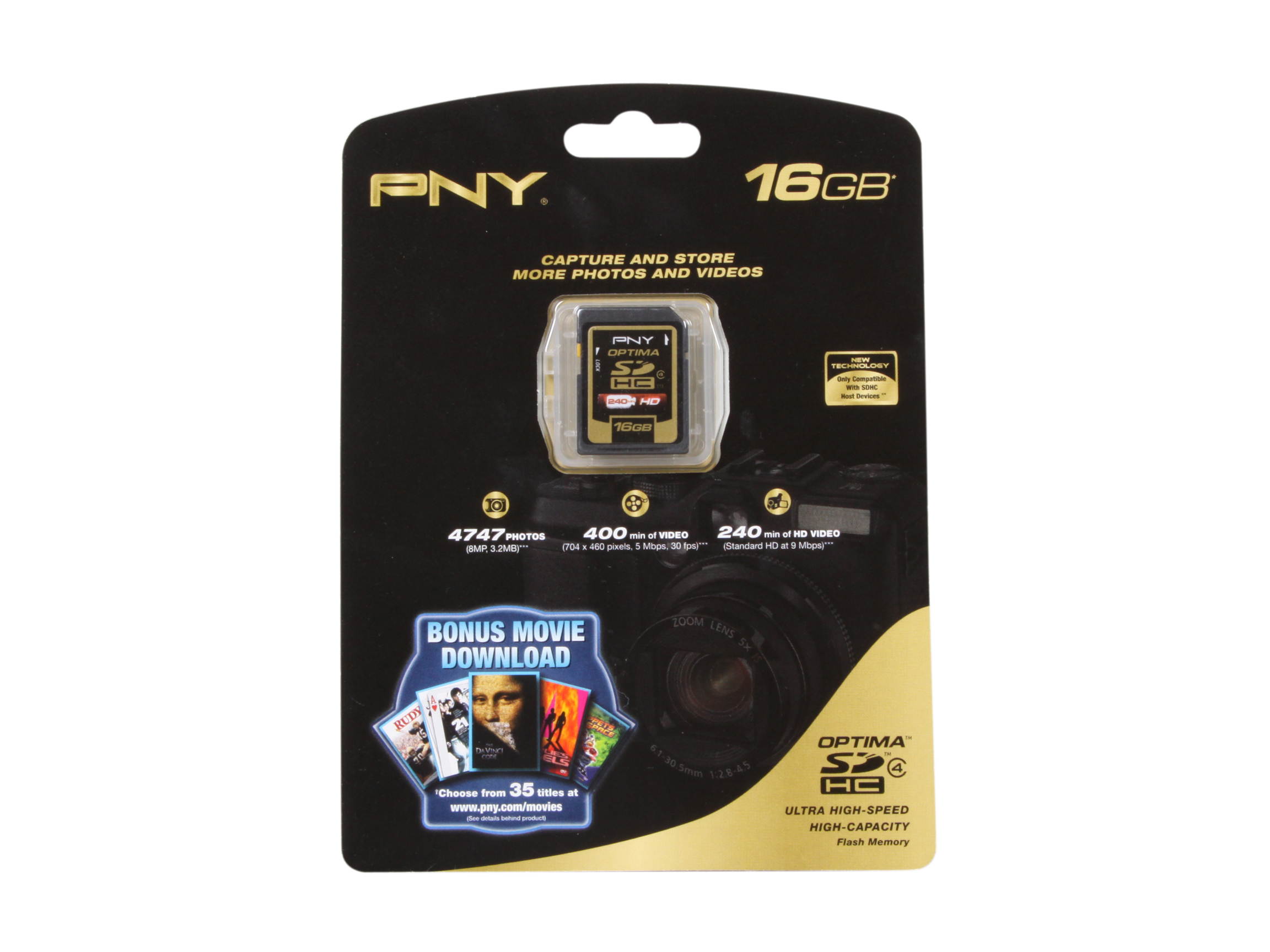 PNY Optima 16GB Secure Digital High-Capacity (SDHC) Flash Card Model P-SDH16G4-EF/S2
