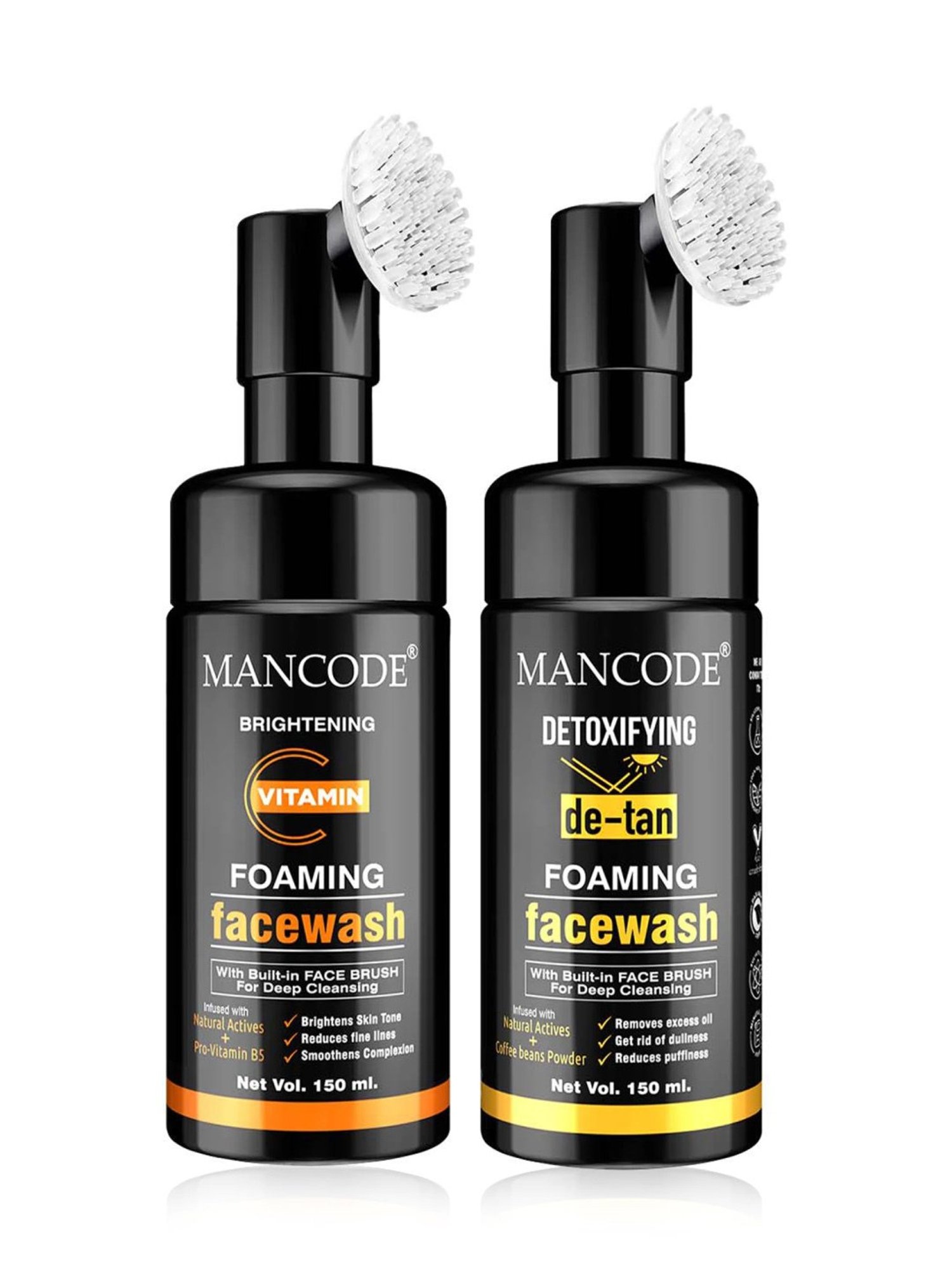 Mancode Brightening Vitamin C & Detoxifying De Tan Foaming Facewash (Pack of 2)