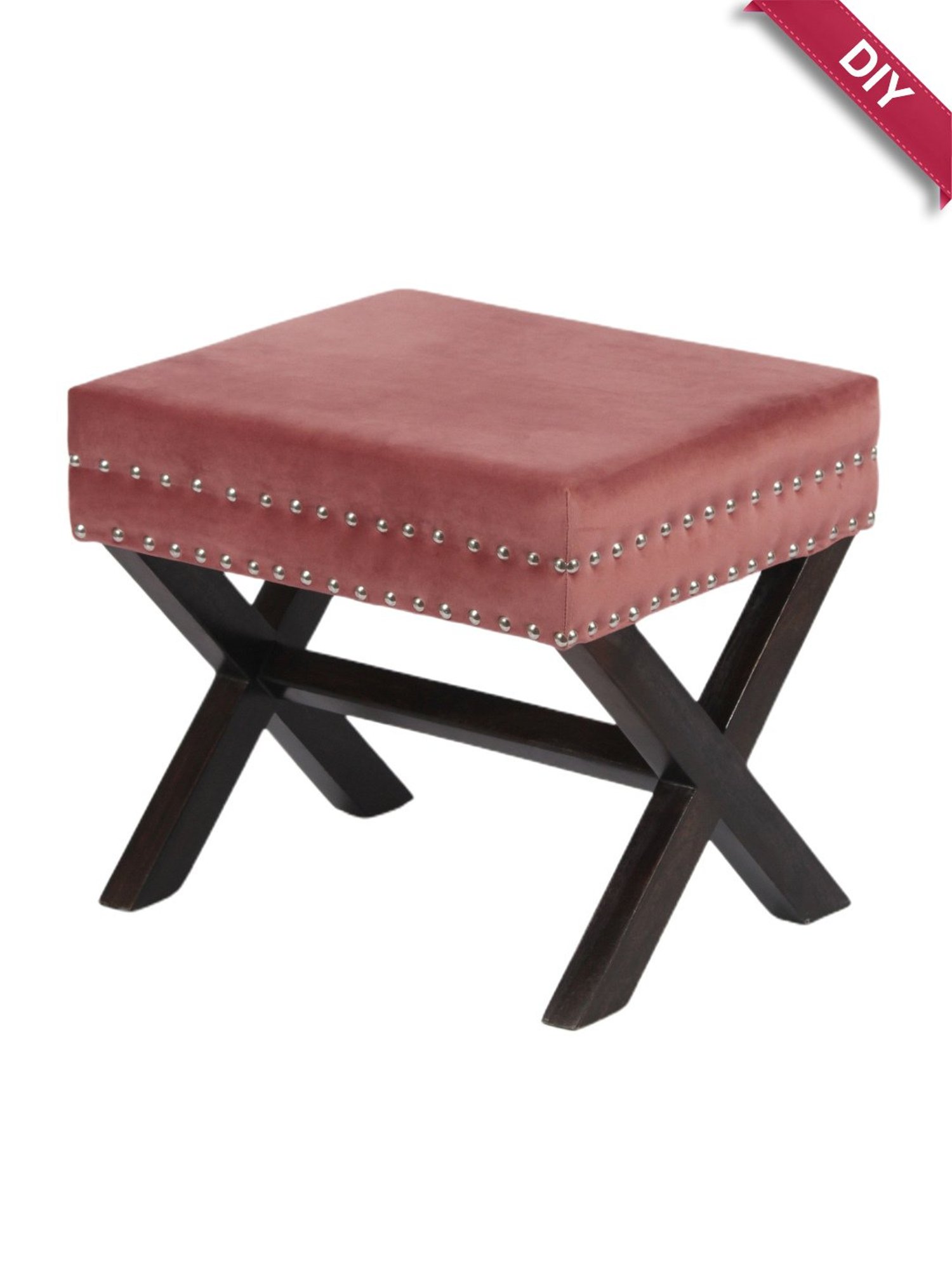 Ikiriya Rosslyn Solid Pink & Brown Wood Stool