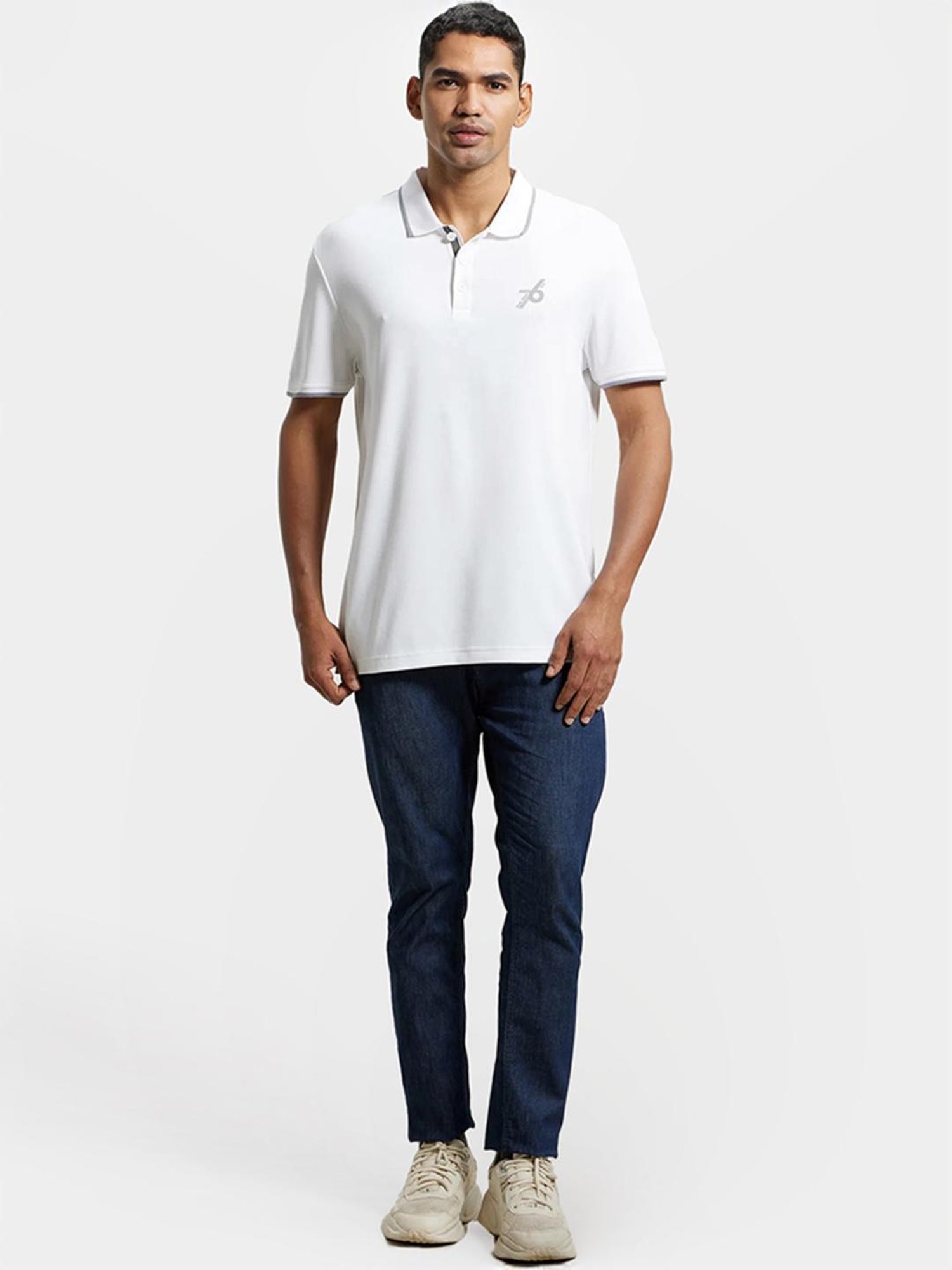 Jockey 3911 White Super Combed Cotton Rich Half Sleeves Polo T-Shirt (Logo Design May Vary)