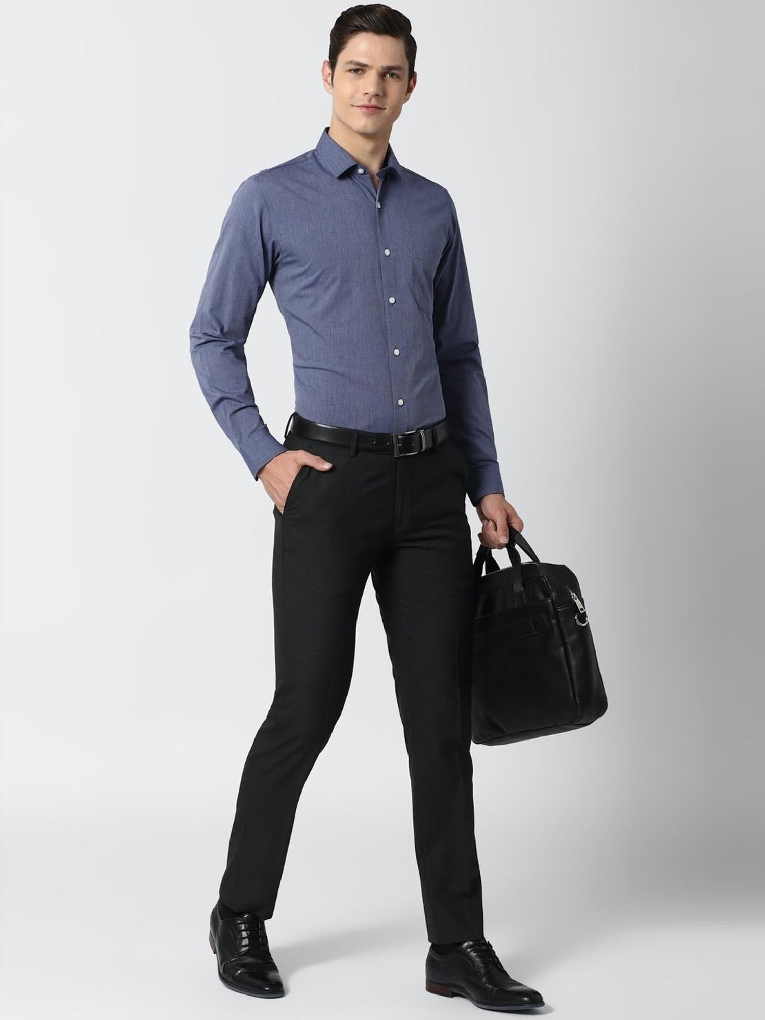 Sojanya Blue Cotton Regular Fit Self Pattern Shirt