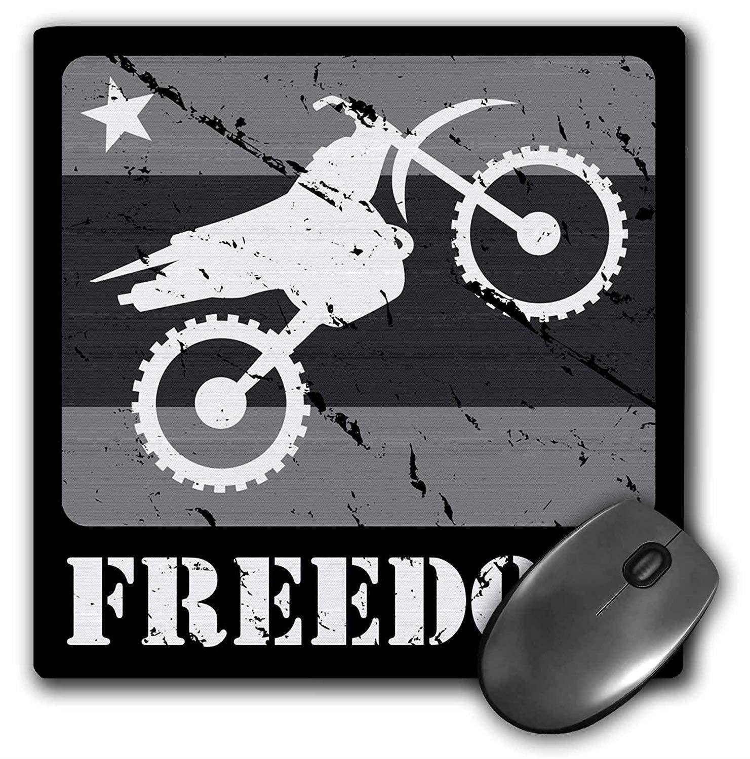 3dRose Black and White Distressed Dirt Bike Freedom Vector Graphic Image Mouse Pad (mp_180541_1)
