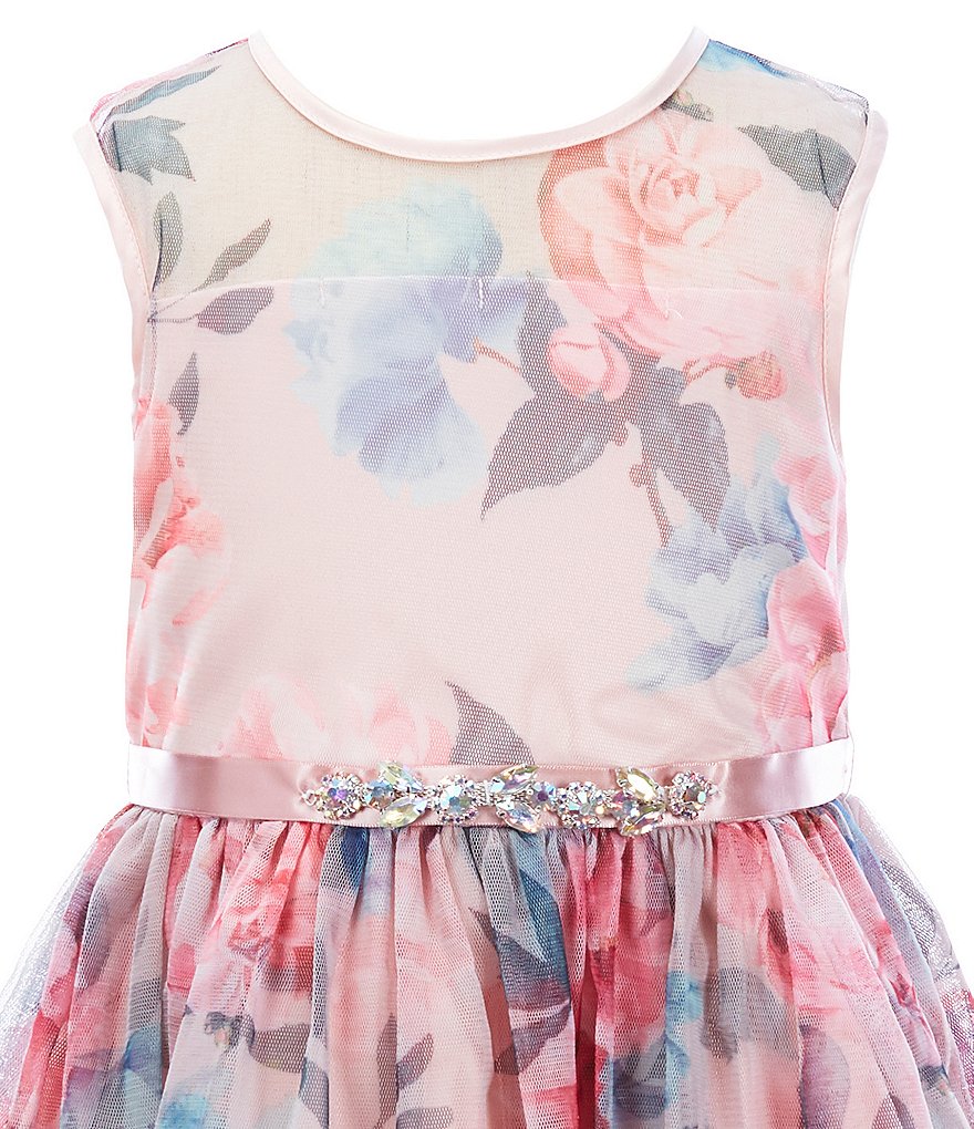 Laura Ashley Little Girls 2T-6X 3/4 Sleeve Rose & Butterfly Print Clip Dot Dress