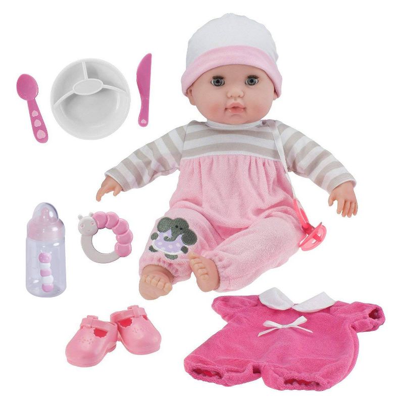 JC Toys Berenguer Boutique 10 Piece Gift Set Pink 15" Realistic Soft Body Baby Doll - Open/Close Eyes
