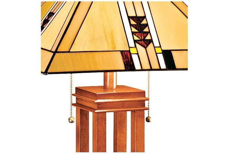 Robert Louis Tiffany Art Deco Table Lamp Oak Wood Stained Glass Shade for Living Room Family Bedroom Bedside Nightstand Office