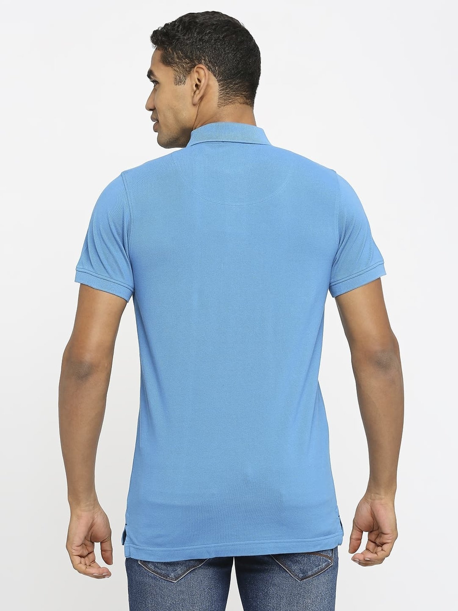 Basics Blue Cotton Muscle Fit Polo T-Shirt