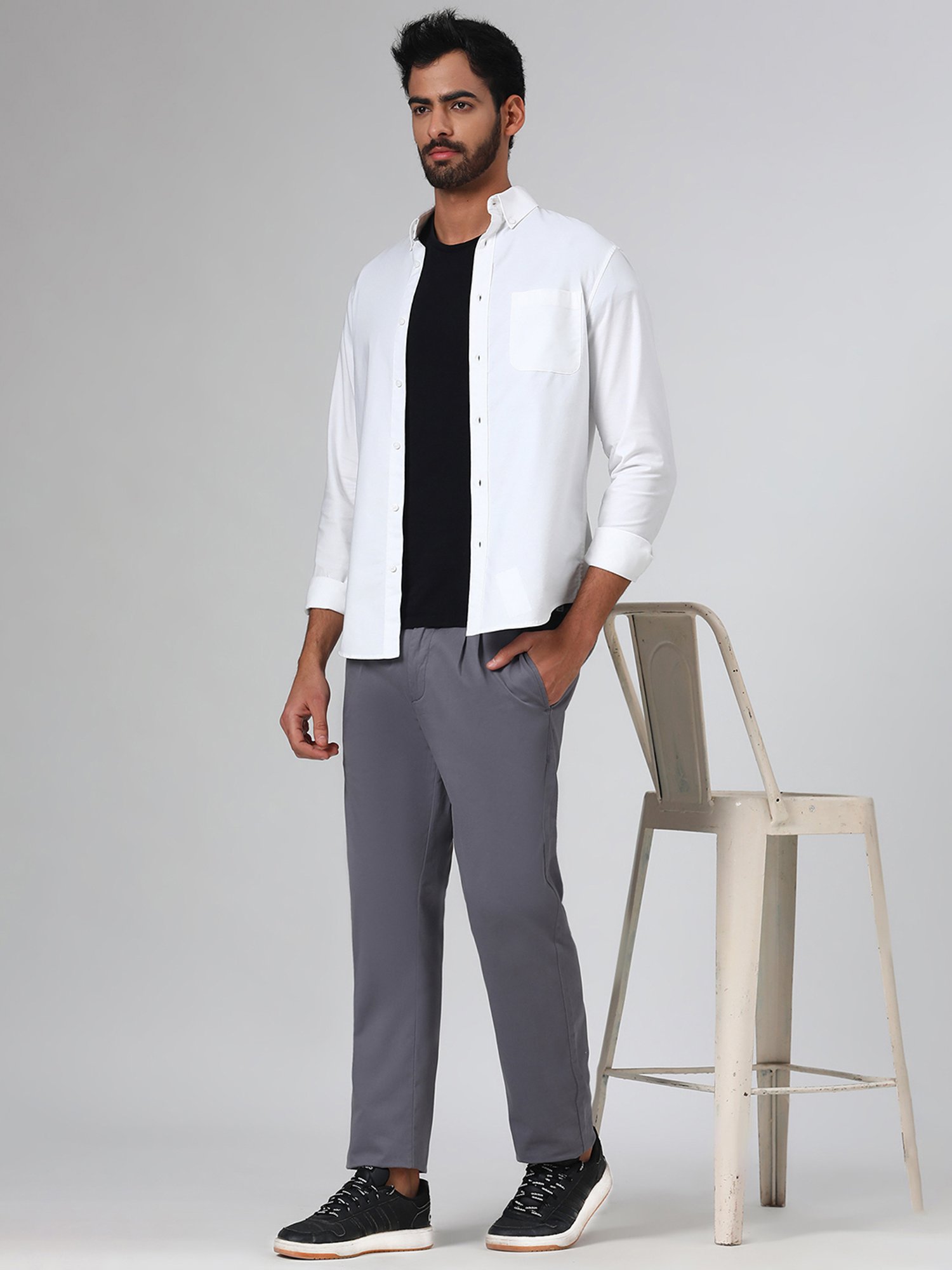 SUBTRACT Slate Grey Regular Fit Pleated Trousers