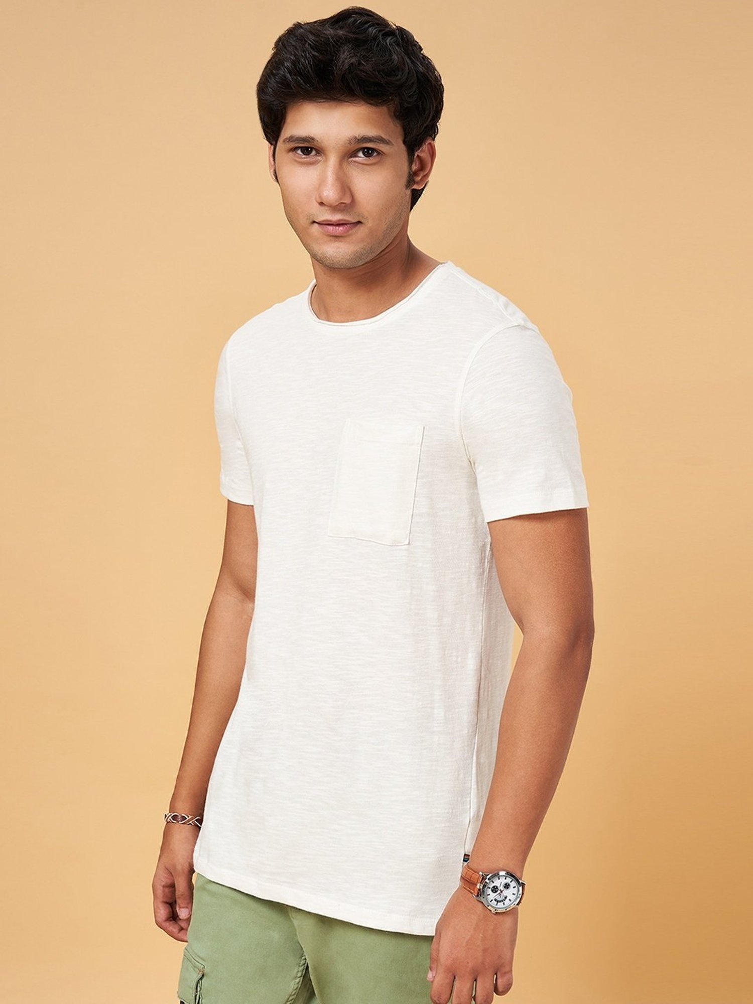 Urban Ranger by Pantaloons White Cotton Slim Fit T-Shirt