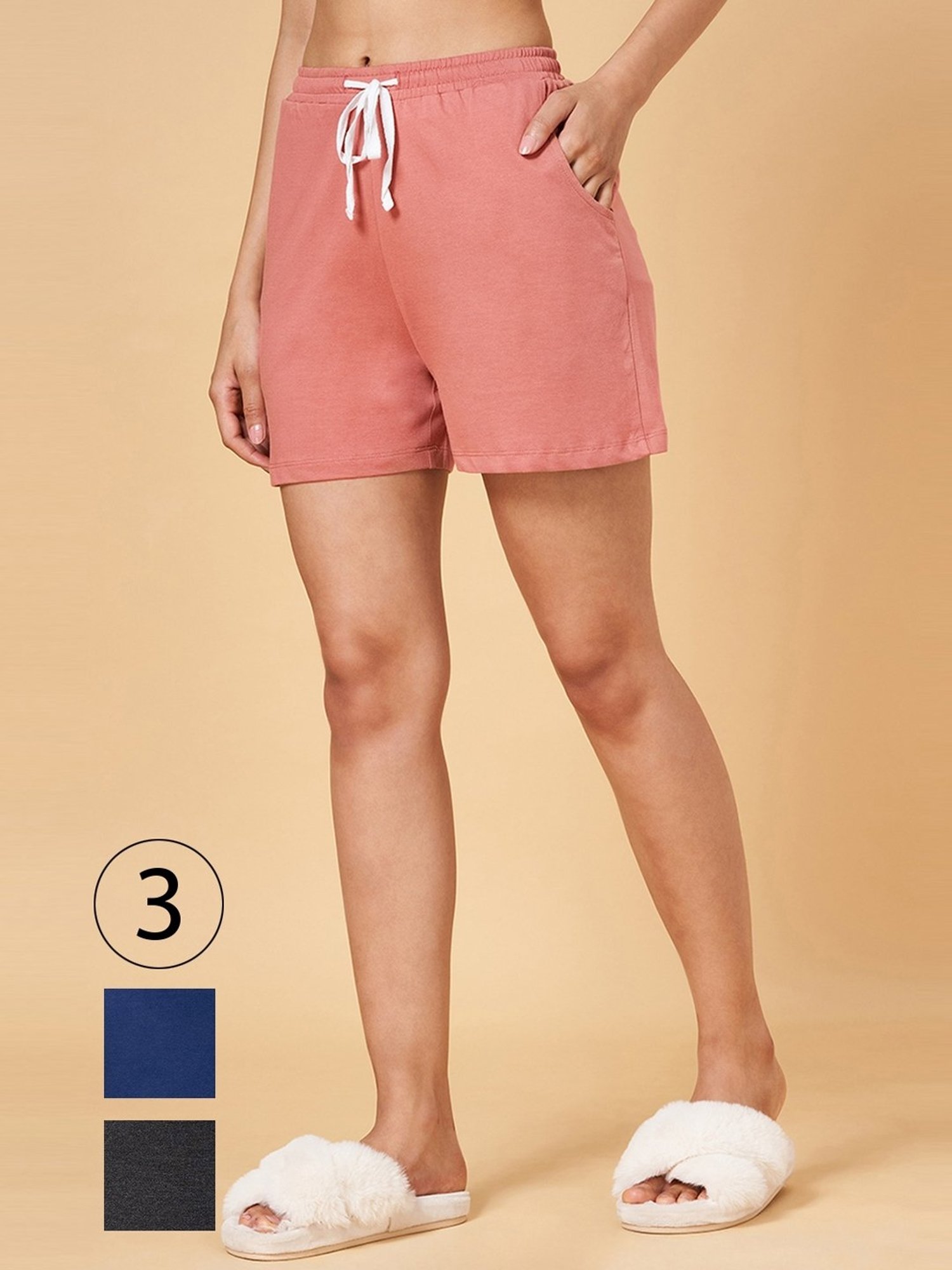 YU by Pantaloons Black & Blue Cotton Shorts - Pack Of 3