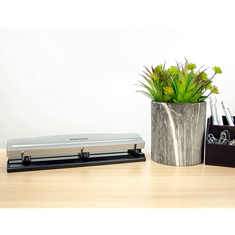 3 Hole Punch 12 Sheet Capacity Metal Silver 2Pack