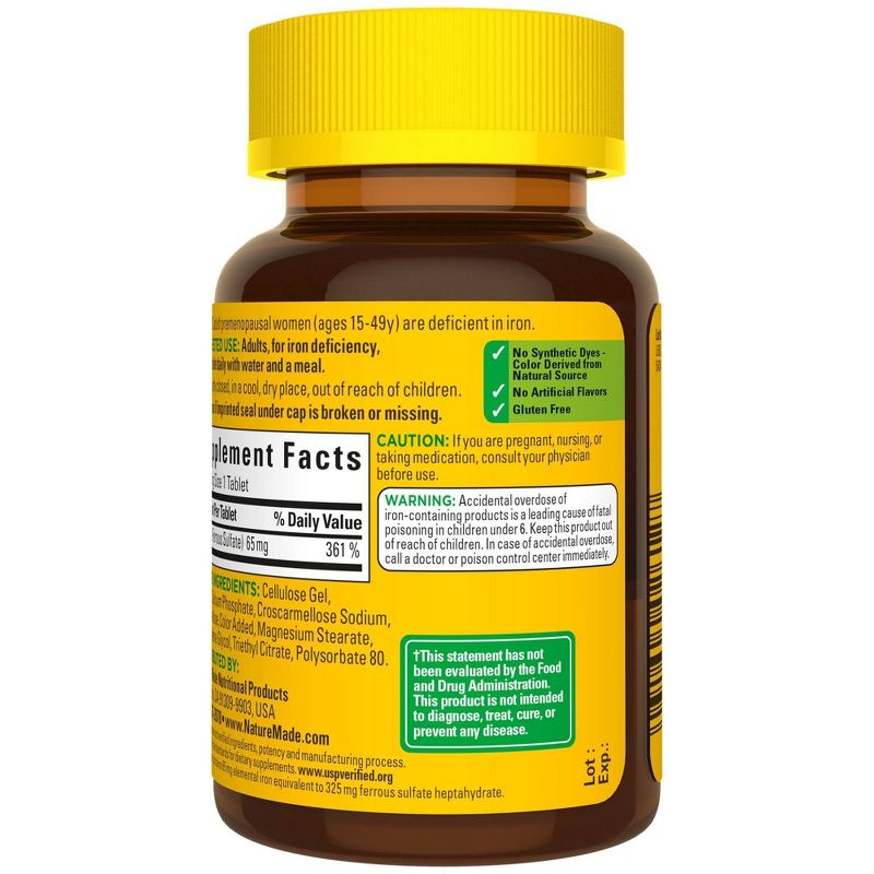 Nature Made Iron 65 mg (from Ferrous Sulfate) Tablets - 180ct