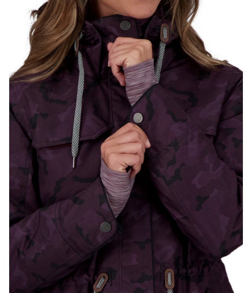 Obermeyer Celestia Hooded Stand Collar Long Sleeve Camouflage Print Ski Jacket