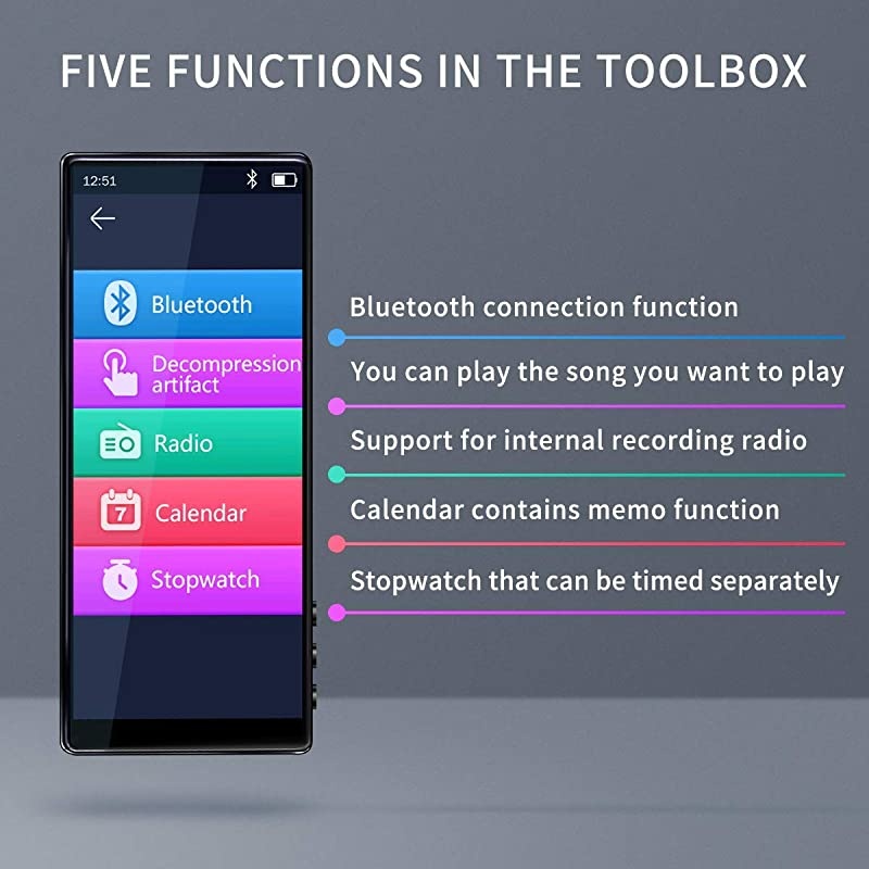 MP3 Player with Bluetooth 50 High Resolution and Full Touch Screen Builtin Speaker 8GB HiFi Lossless Sound Player with FM Radio Voice Recorder Supports up to 128GB Black