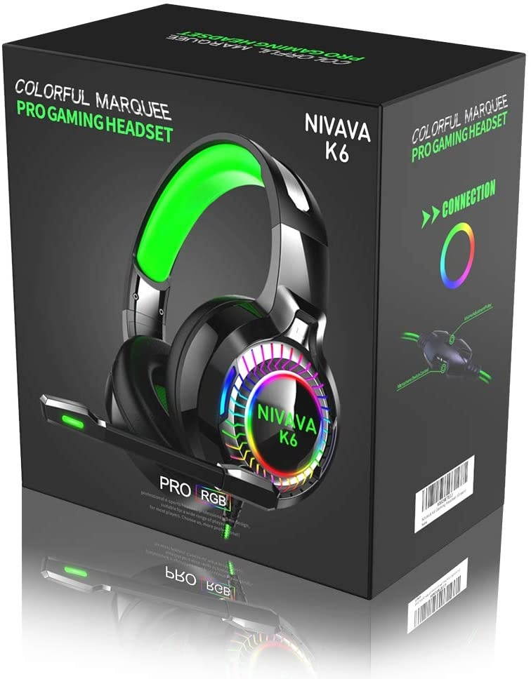 Nivava Gaming Headset for PS4, Xbox One, PC Headphones with Microphone LED Light Mic for Nintendo Switch PS5 Playstation Computer, K6