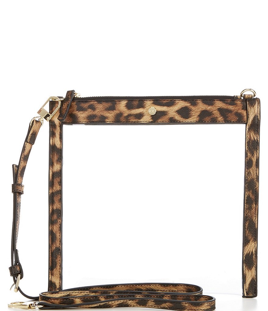 Kate Landry Clear Top Zip Leopard Trim Crossbody Bag