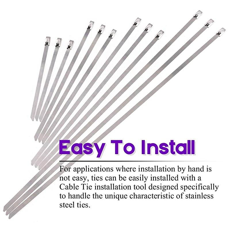 100Pcs 4 Sizes Stainless Steel Exhaust Strap Wrap Coated Locking Cable Zip Ties Perfect for Automotive Parts, Home, Computer Repair - 4&ldquo;, 5.9", 8",11.8"