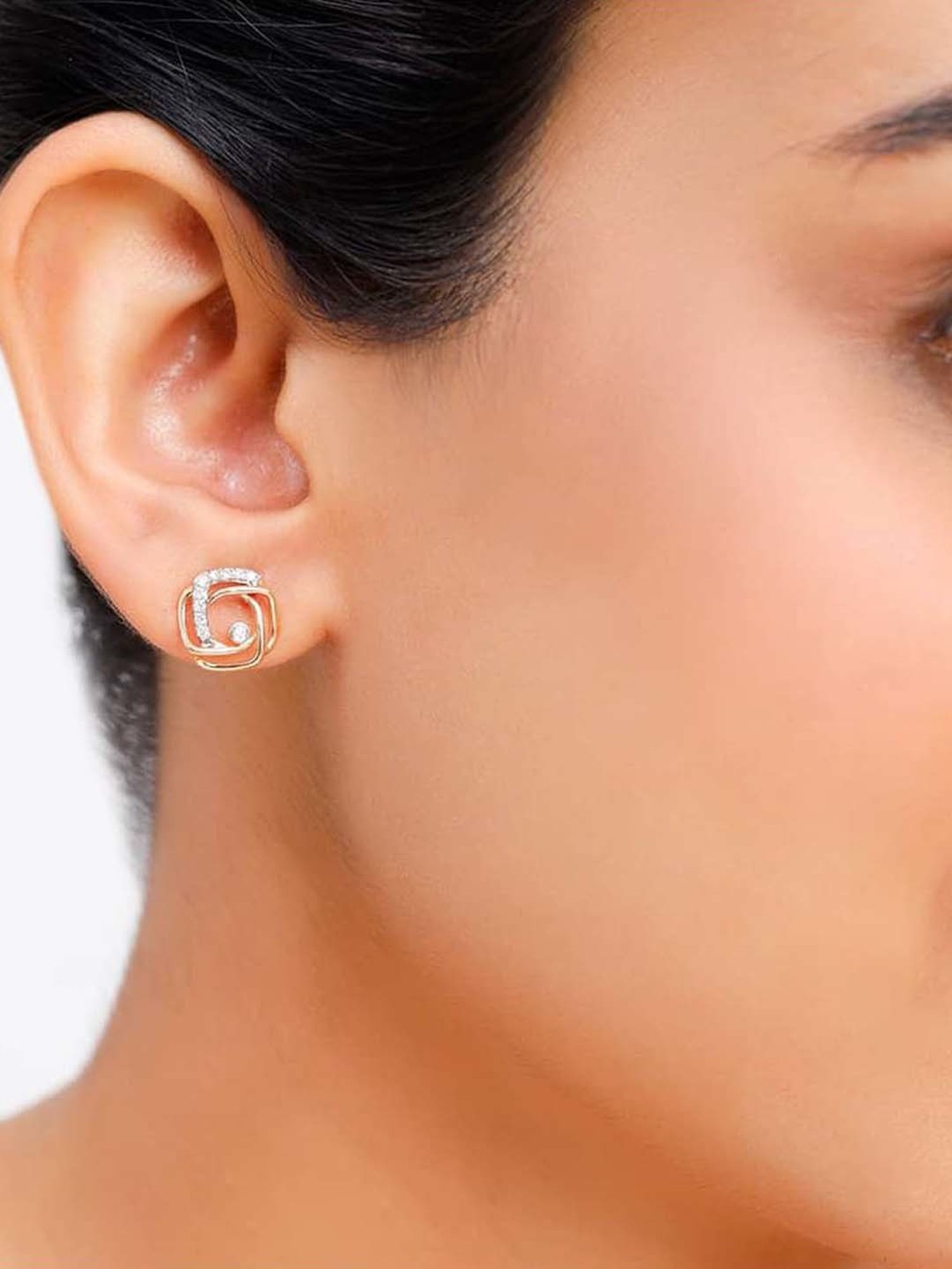 Mia By Tanishq Nature's Finest 14k Gold Minimalist Matrix Stud Earrings