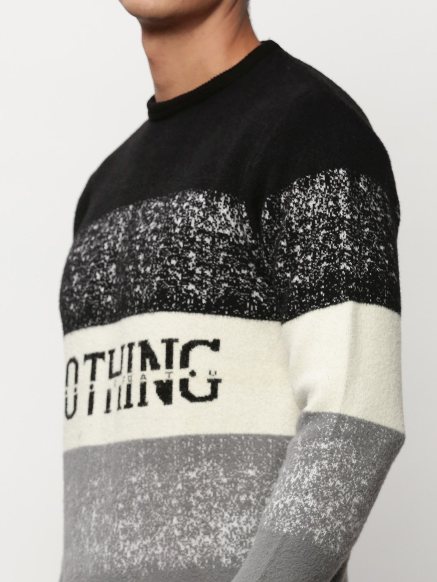 SHOWOFF Black Slim Fit Colour Block Sweater