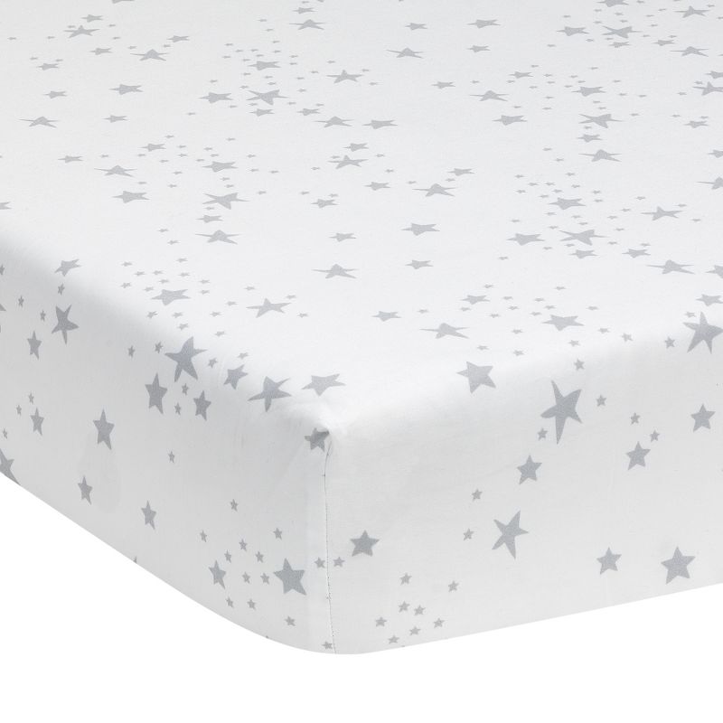 Lambs & Ivy Luna White/Gray Stars 100% Cotton Baby Fitted Crib Sheet