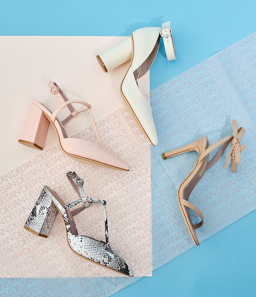 Deltan Tessa Snake Print T-Strap Block Heel Pumps