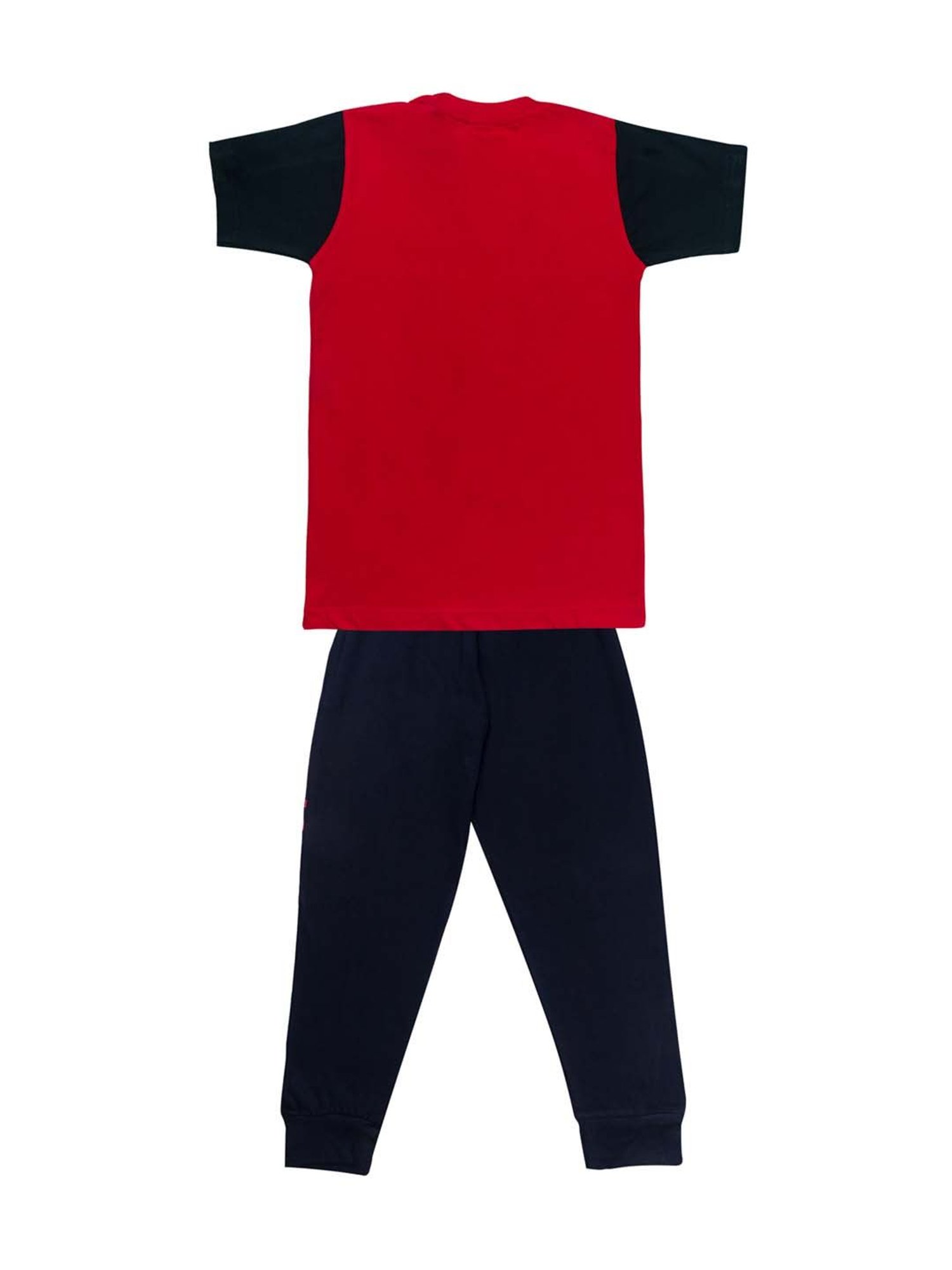 Todd N Teen Kids Red & Black Cotton Printed T-Shirt & Pants - Pack of 2