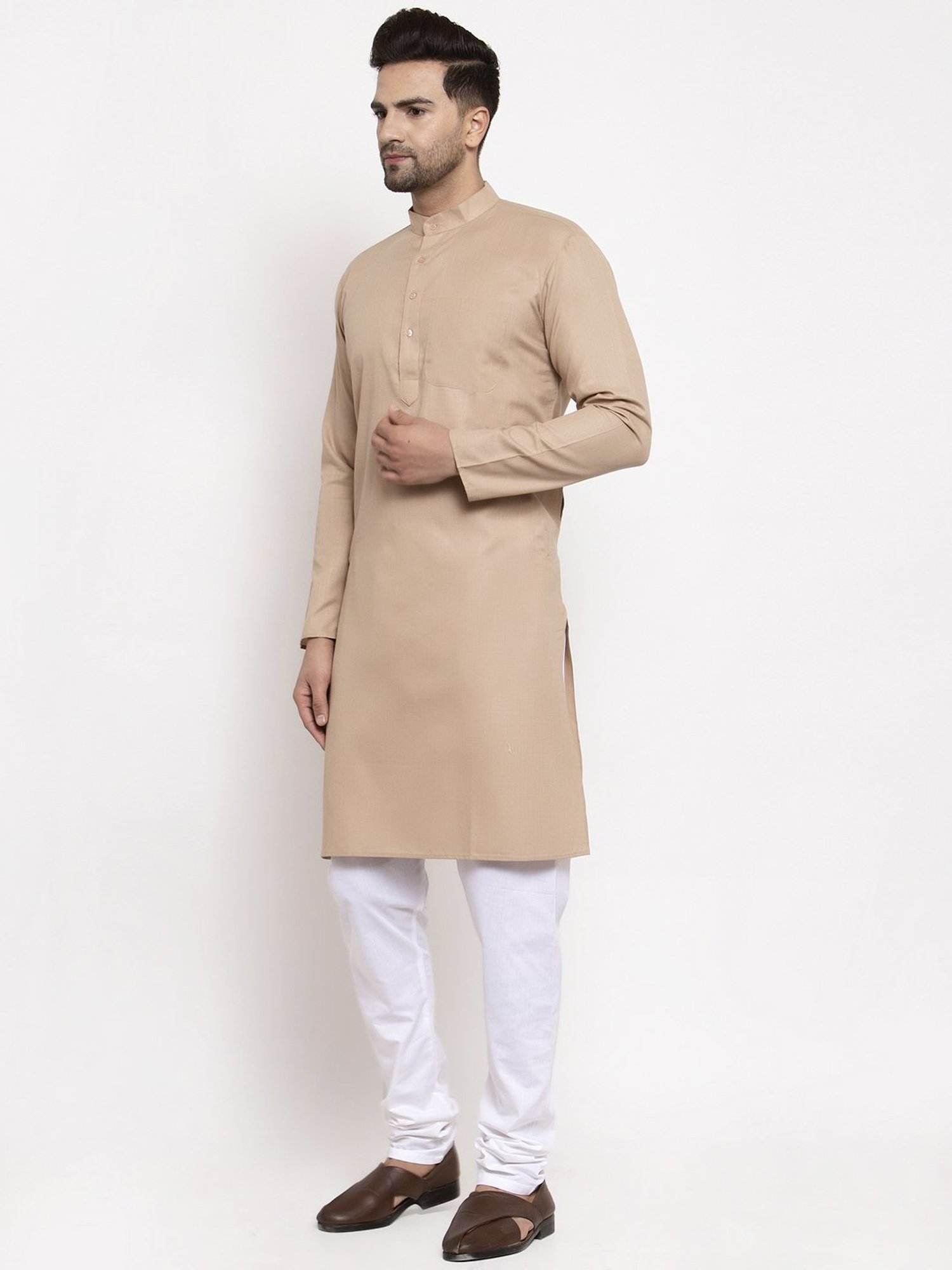 Jompers Beige Cotton Regular Fit Kurta Set