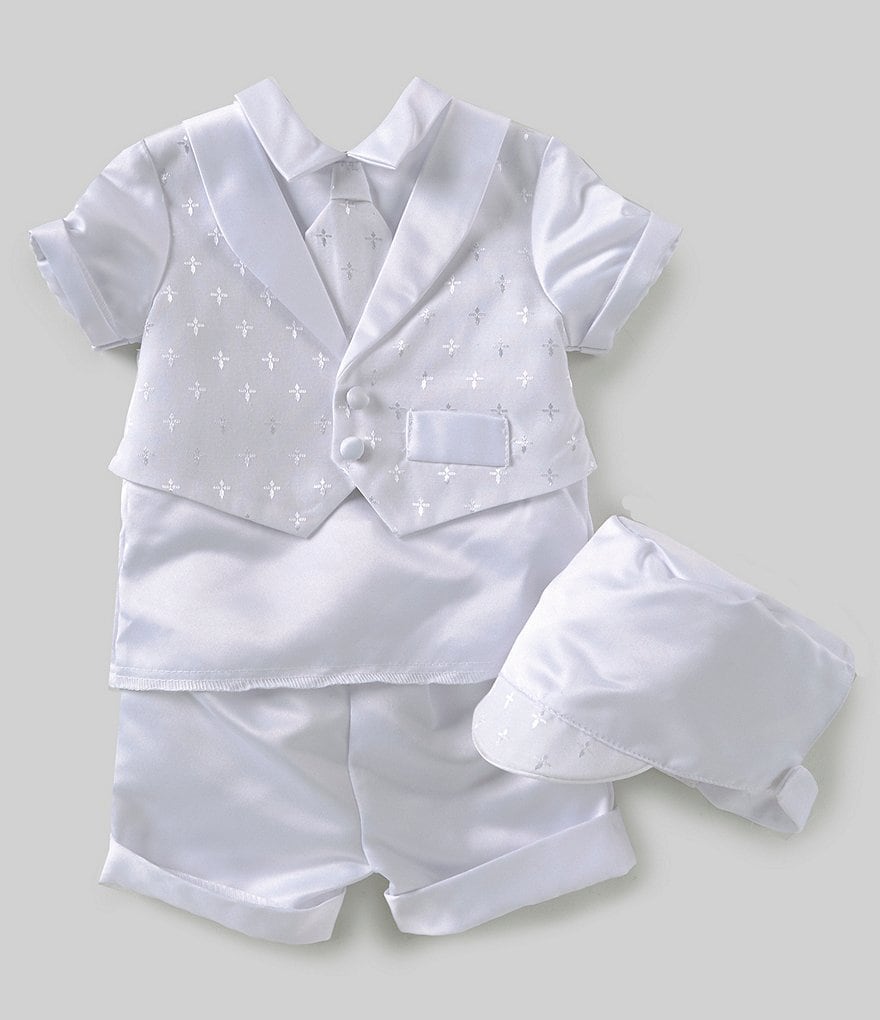 Edgehill Collection Baby Boys Newborn-9 Months Shirt & Cross Shortall Christening Set