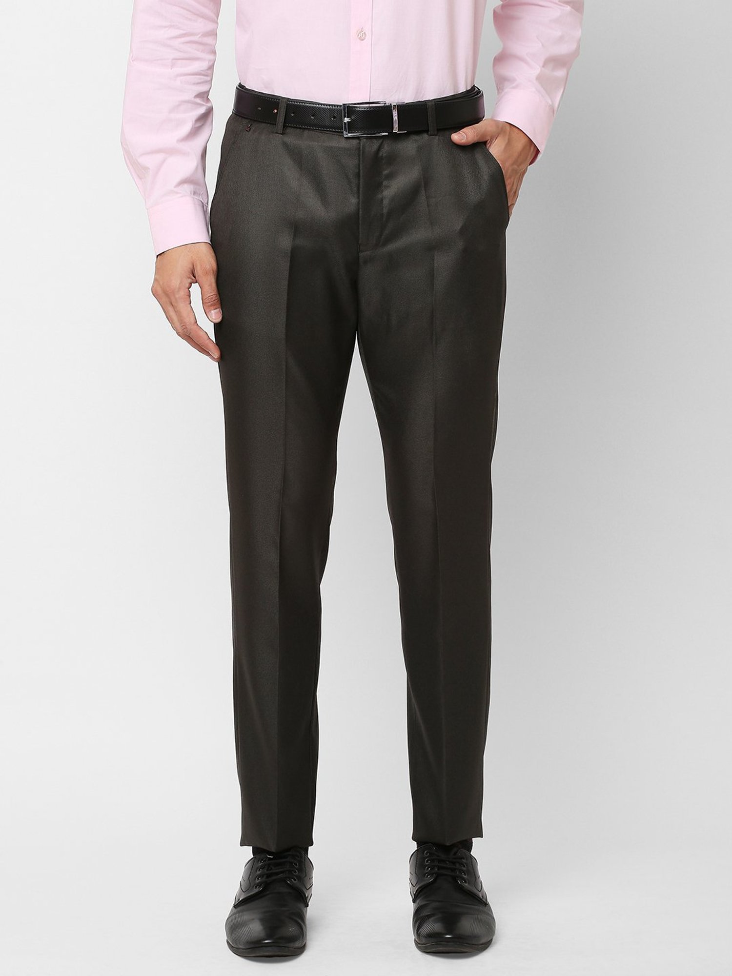 SOLEMIO Olive Slim Fit Flat Front Trousers