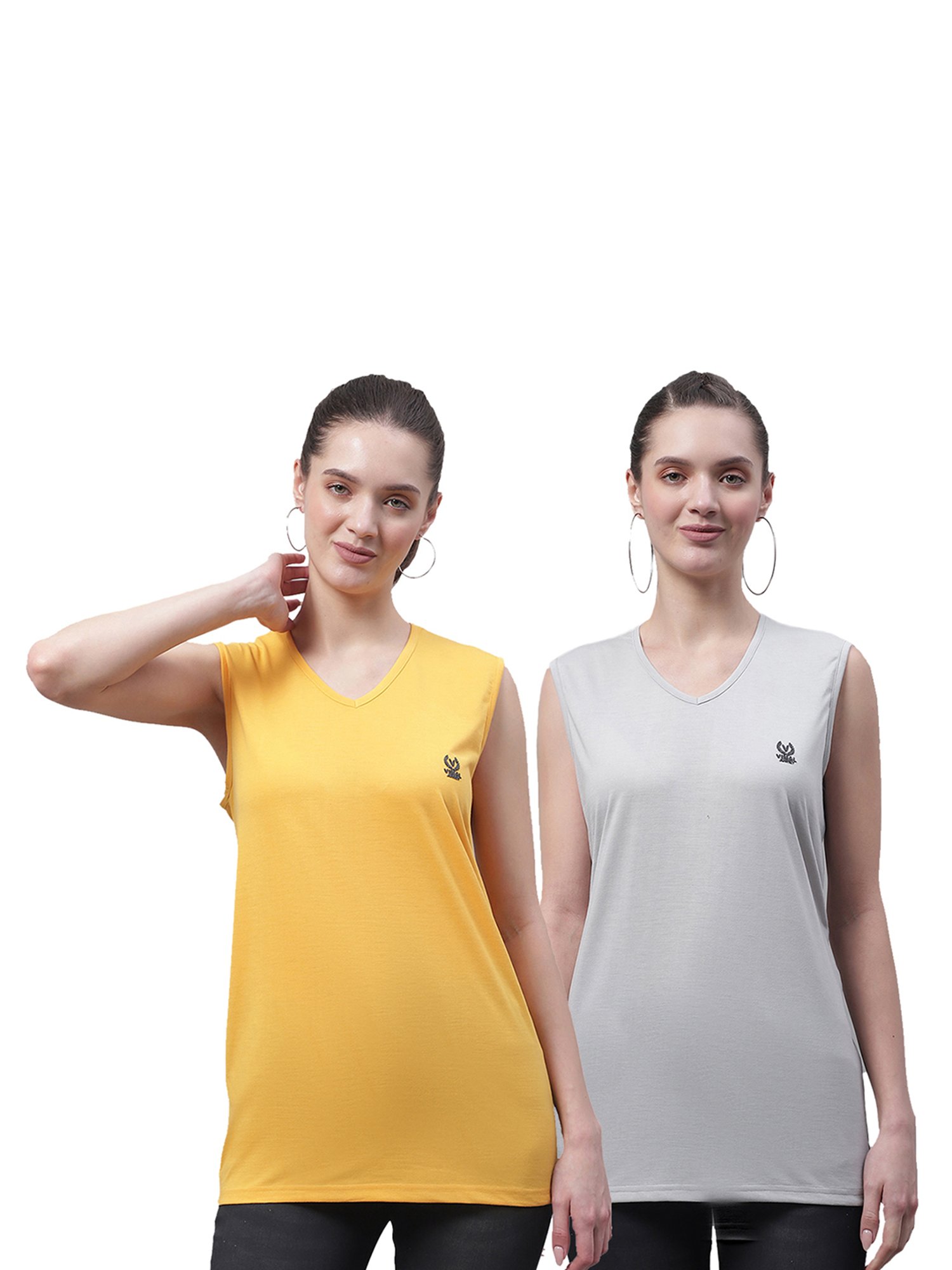 Vimal Jonney Yellow & Grey Cotton Logo Print T-Shirt (Pack Of 2)
