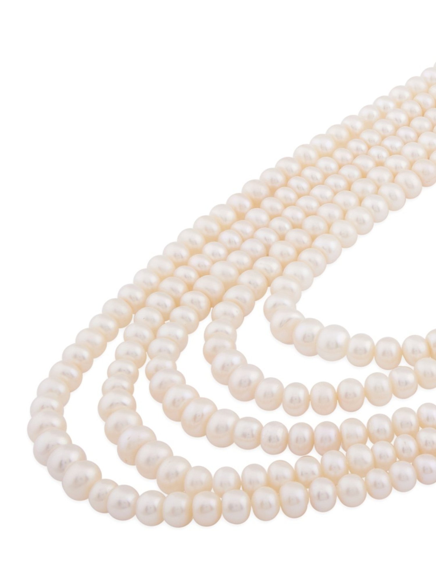 Zaveri Pearls White Freshwater 5Mm-10Mm Graduation Button Pearls Multi Layers Necklace-ZPFK13818