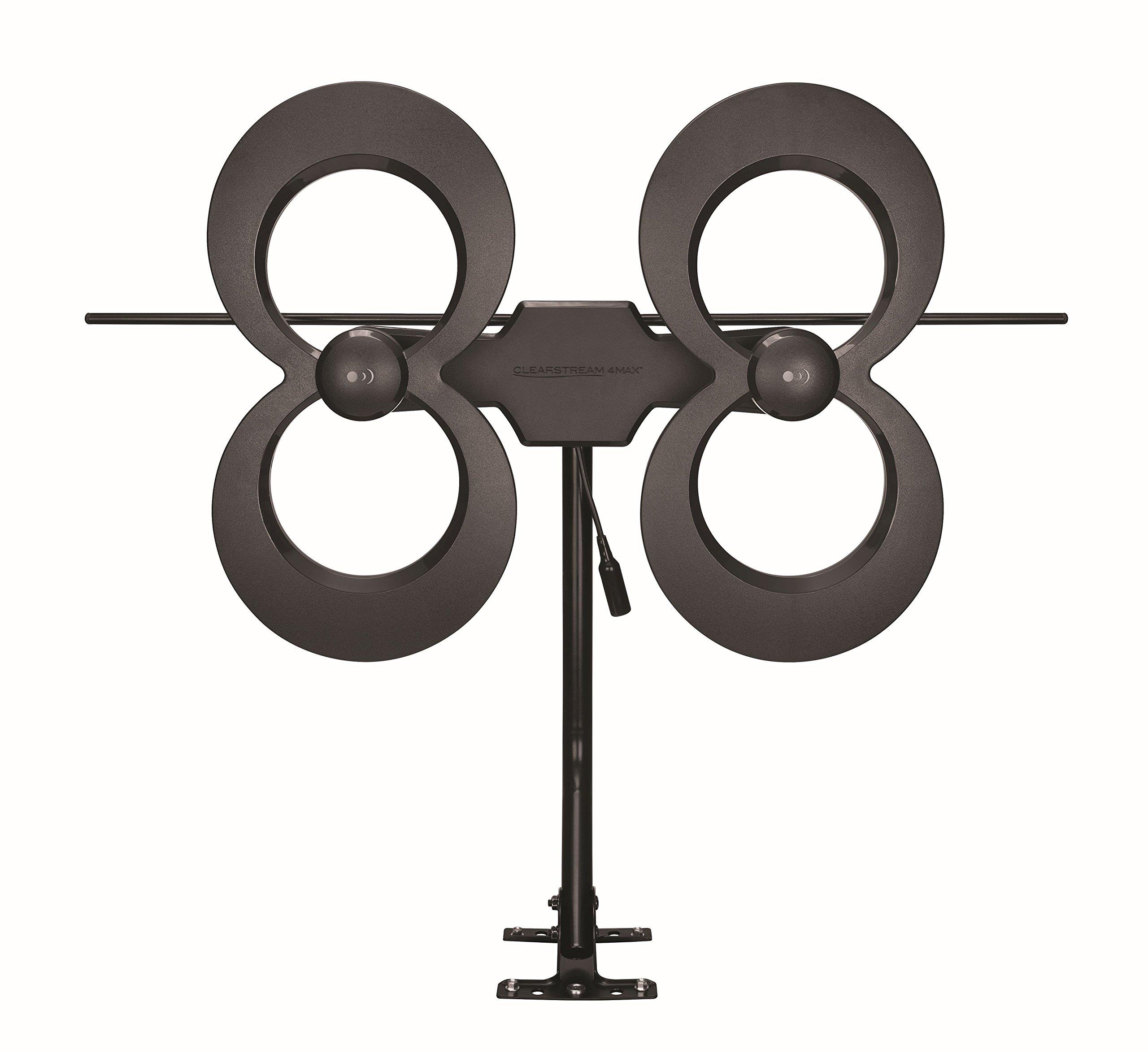 Antennas Direct Clearstream 4Max TV Antenna, 70+ Mile Range, UHF/Vhf, Multi-Directional, Indoor, Attic, Outdoor, Mast W/Pivoting Base/Hardware/Adjustable Clamp/Sealing Pads, 4K Ready, Black &ndash; C4MVJ