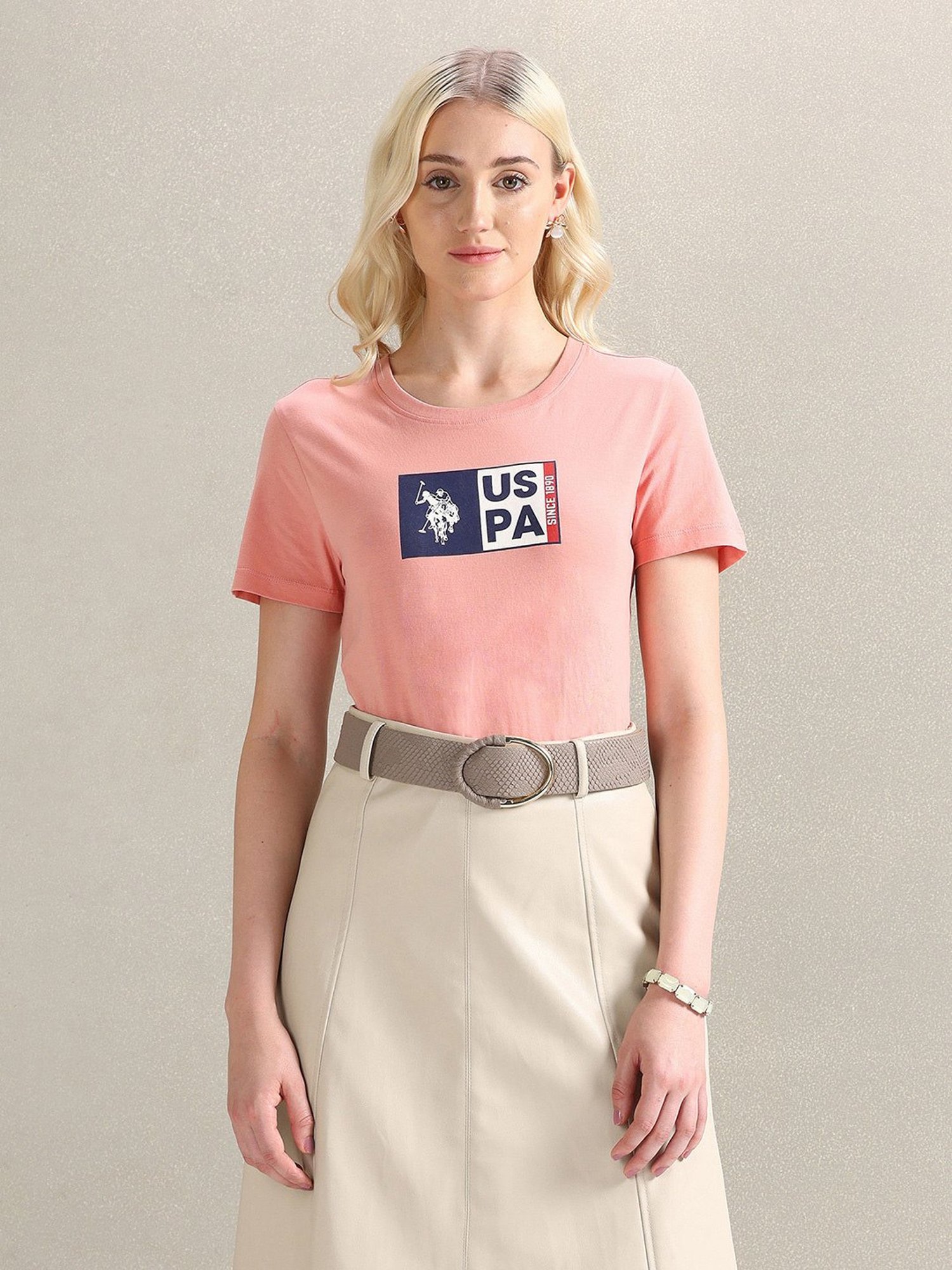 U.S. Polo Assn. Peach Cotton Graphic Print T-Shirt