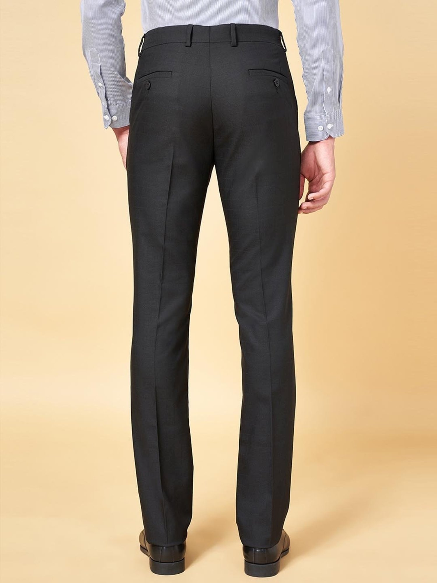 Byford by Pantaloons Black Slim Fit Self Pattern Trousers