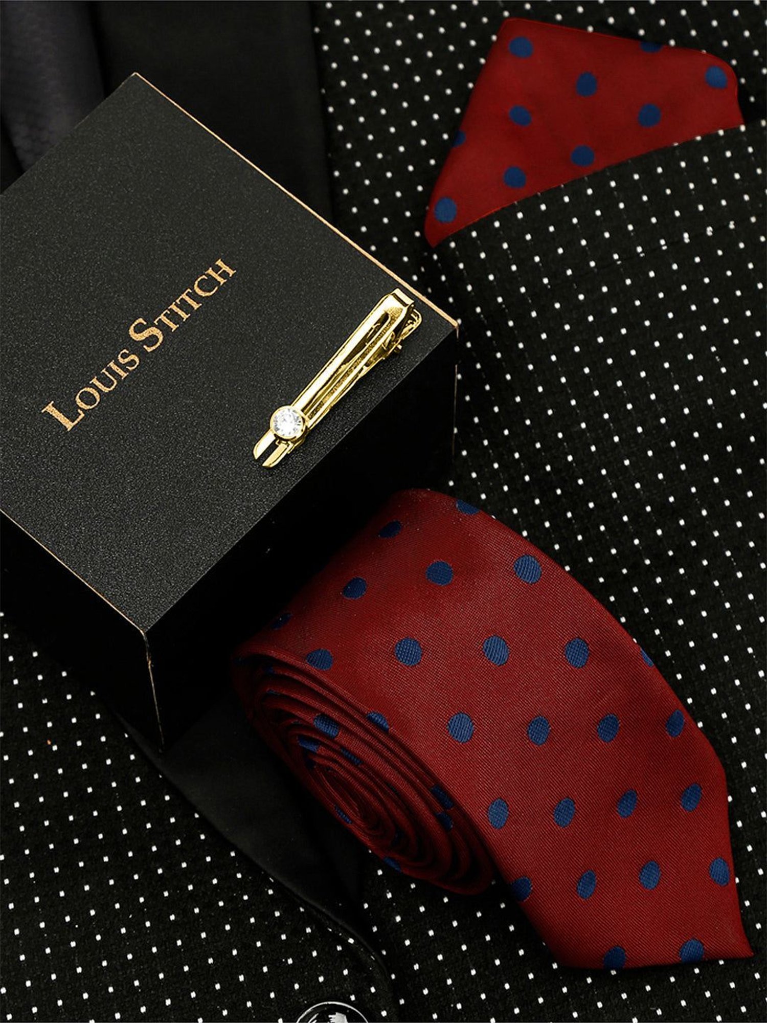 Louis Stitch Maroon Printed Necktie Gift Set - Set of 3