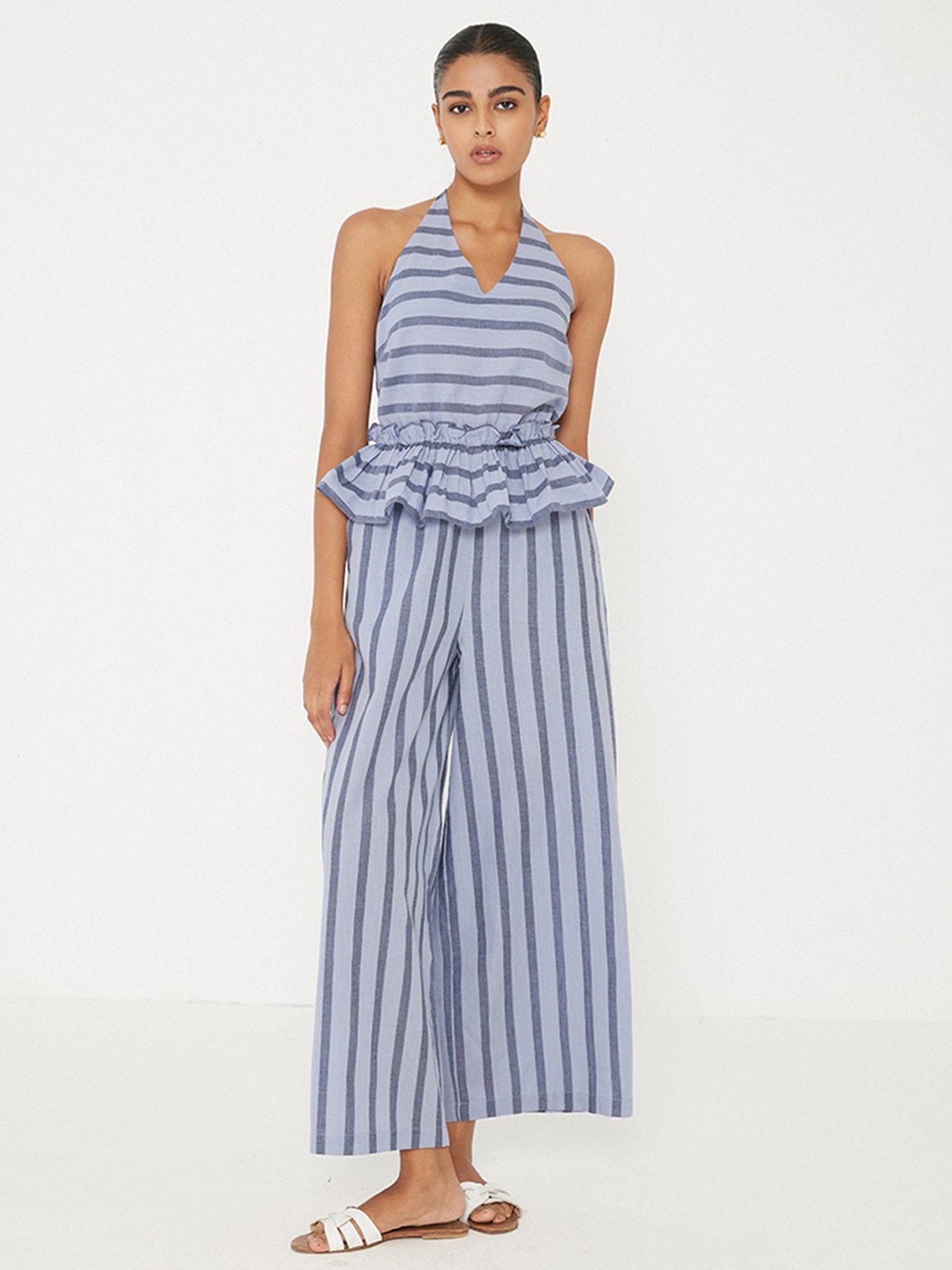 ANCESTRY Blue Striped Jumpsuit