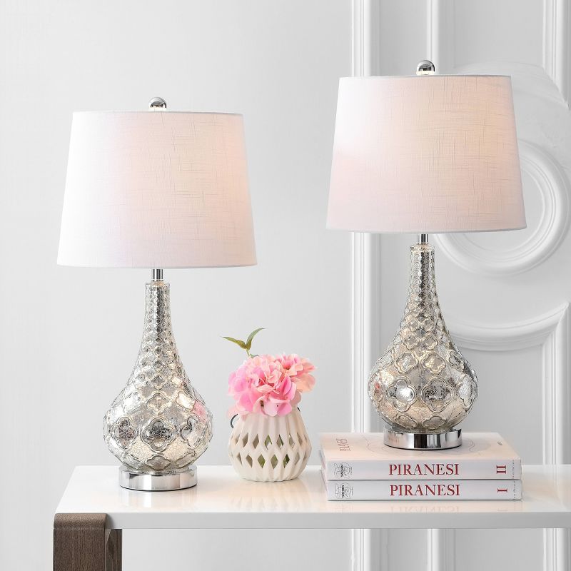 25.5" (Set of 2) Darren Glass Table Lamp (Includes LED Light Bulb) Silver - JONATHAN Y