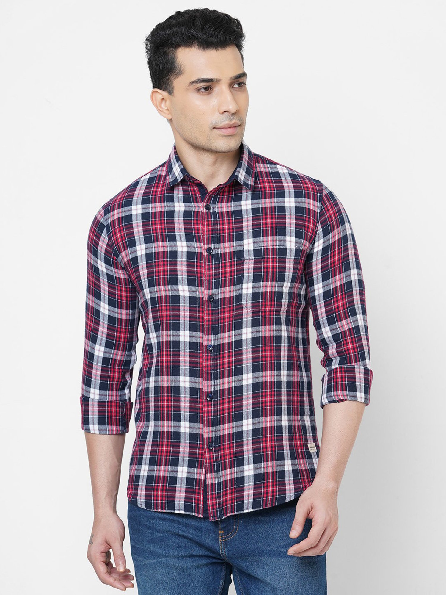 SOLEMIO Multicolor Slim Fit Check Cotton Shirt