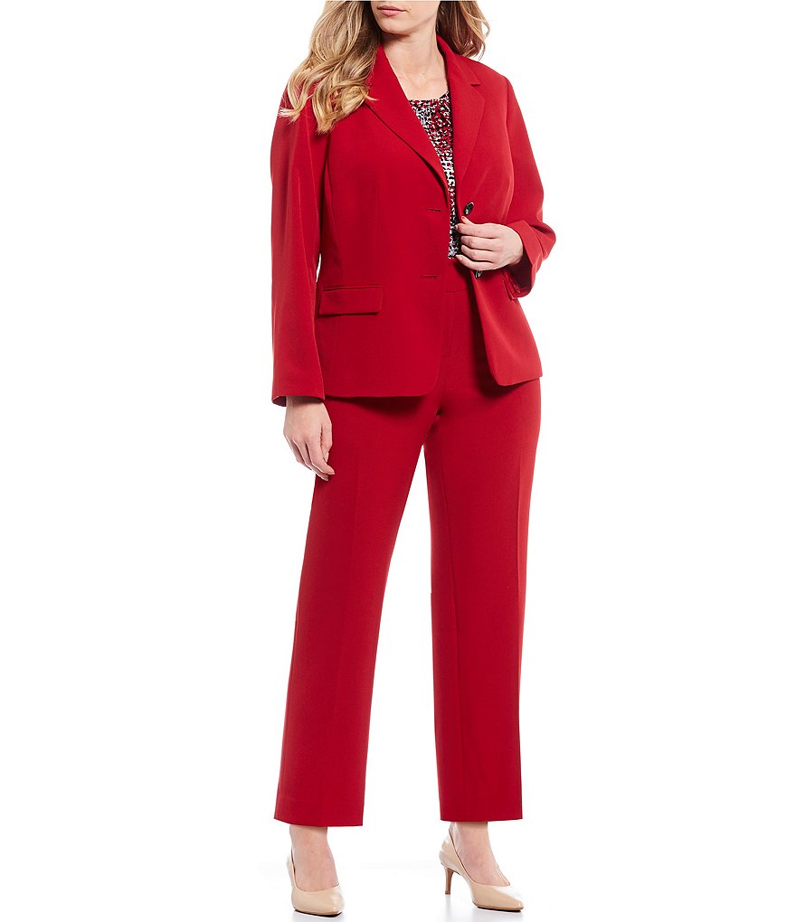 Kasper Plus Size Solid Crepe Slim Pant