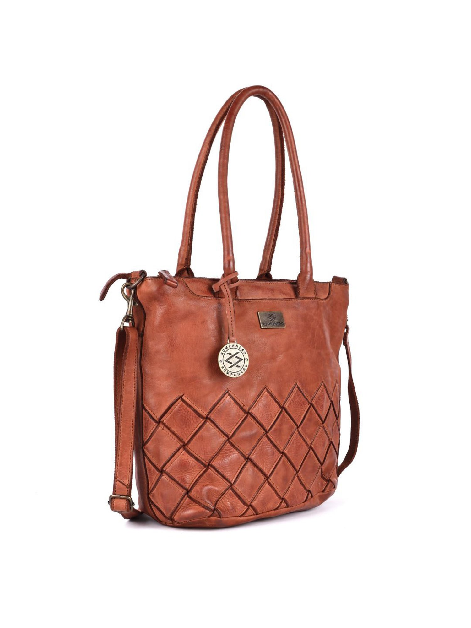 KOMPANERO Anna Cognac Leather Textured Shoulder Handbag