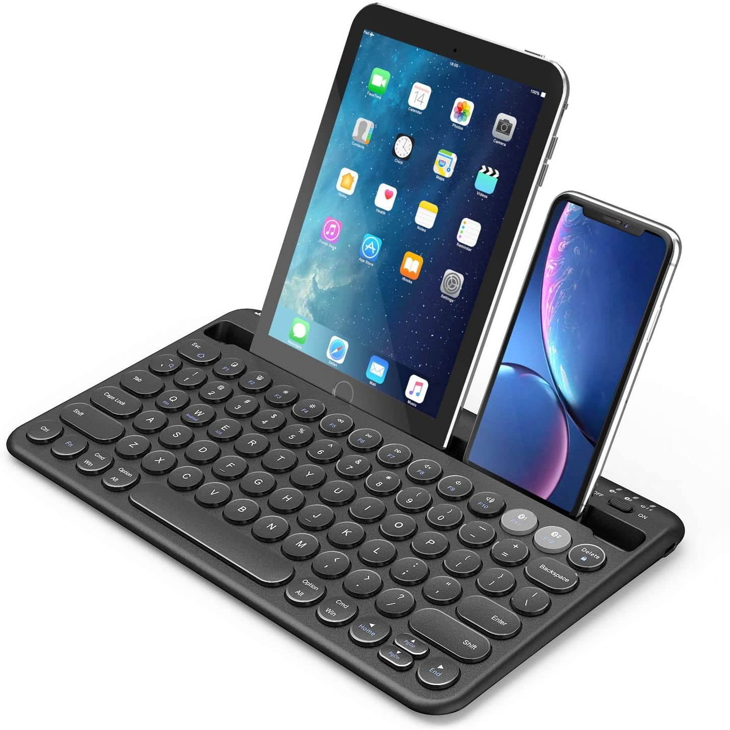 Multi-Device Bluetooth Keyboard, Jelly Comb Rechargeable Wireless Bluetooth Keyboard Switch to 2 Devices for Cellphone, Tablet, PC, Smart TV, MacBook iOS Android Windows-B046 (Black)