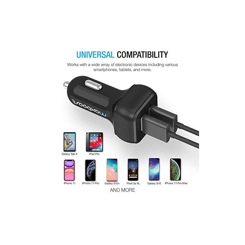 Car Charger with SmartUSB Port 48A24W Black Charger Adapter for iPhone 12 11 Pro MaxXS MaxXRXSX87PlusGalaxy S20 UltraS10S10+S10eNoteLGiPad ProAir 2MiniHuawei MotoPixel