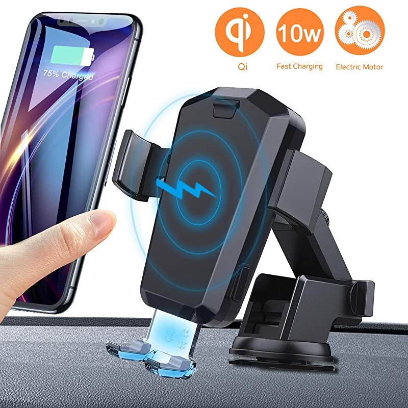 Car Charger Mount 10W Qi Fast Charging Auto Clamping Car Mount Windshield Dashboard Air Vent Phone Holder for iPhone Xs Max XR X 8 8 Plus Samsung Galaxy S10 S10+S9 S9+ S8 Note 9