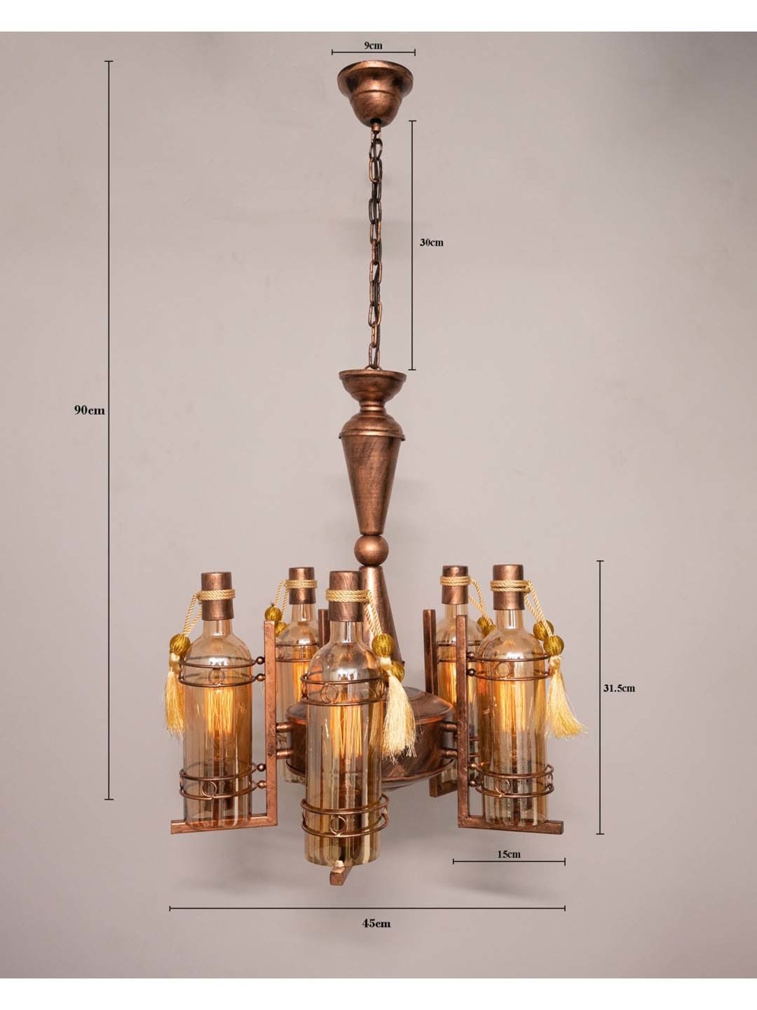 Homesake Vintage Edison Brown Metal 5-In-1 Rubbed Oil Antique Chandelier(Bulb not included)