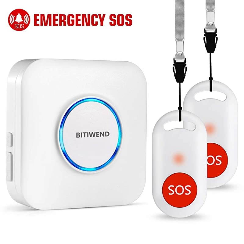 Caregiver Pager Nurse Call Alert Caregiver Pager with IP55 Waterproof SOS Call Button for Caregiver Alert System with Neck Strap 2 SOS Button+1 Receiver