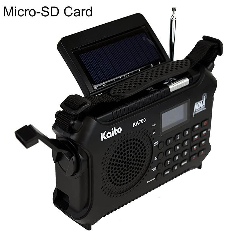 KA700 Bluetooth Emergency Hand Crank Dynamo amp Solar Powered AM FM Weather NOAA Band Radio with Recorder and MP3 Player Rugged Design for Hiking Camping Construction Sites Etc Black