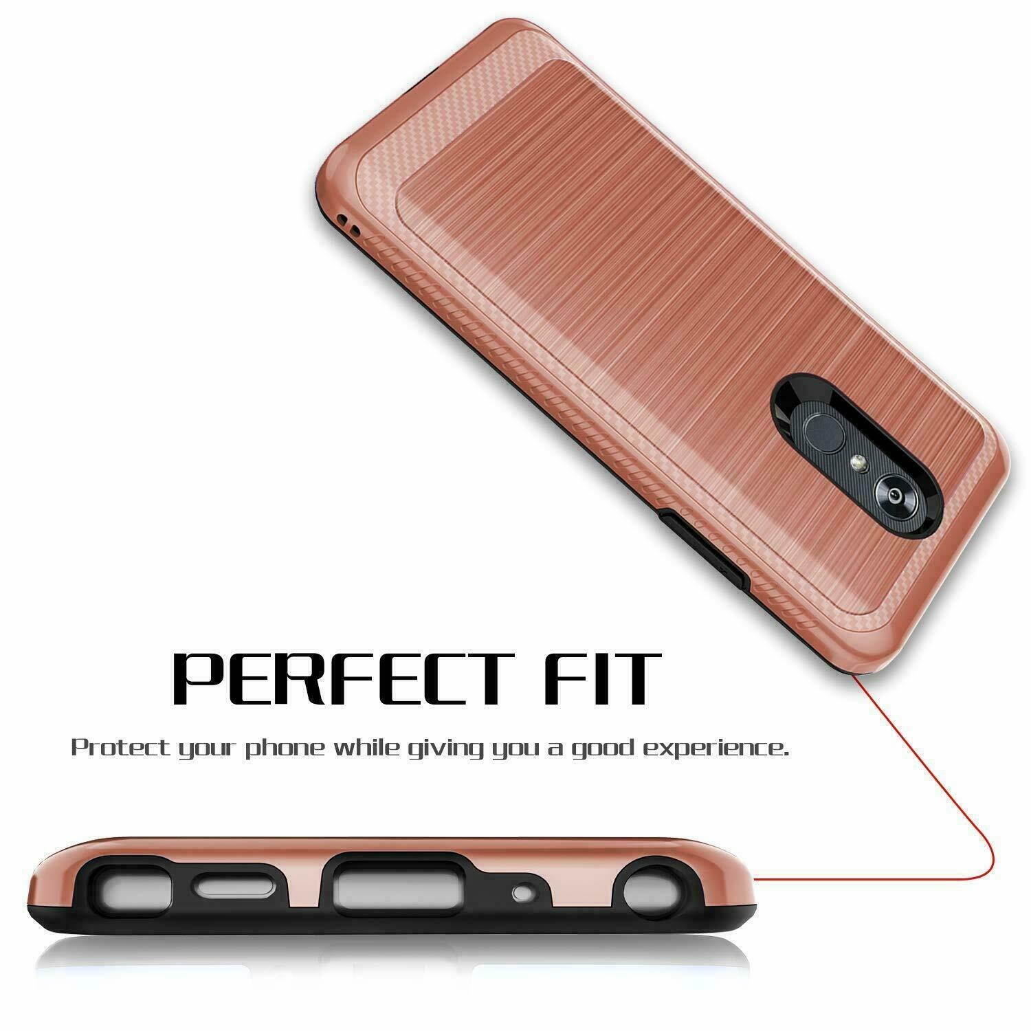 For LG Stylo 5/4/Plus Phone Case Brushed Armor Rubber Hard Cover +Tempered Glass